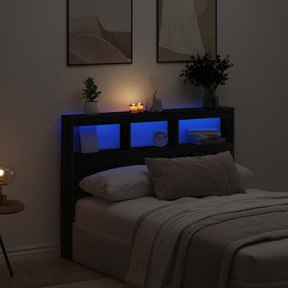 Testiera con Contenitore a LED Rovere Nero 140x17x102 cm