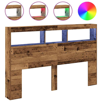 Testiera con Contenitore a LED Legno Antico 160x17x102 cm