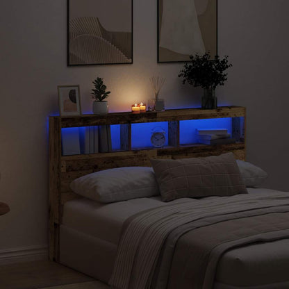 Testiera con Contenitore a LED Legno Antico 160x17x102 cm
