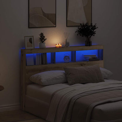 Testiera con Contenitore a LED Rovere Artigianale 160x17x102 cm