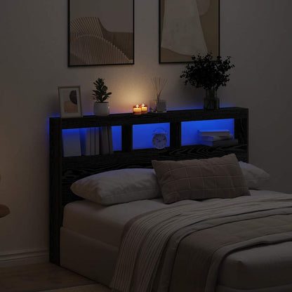 Testiera con Contenitore a LED Rovere Nero 160x17x102 cm