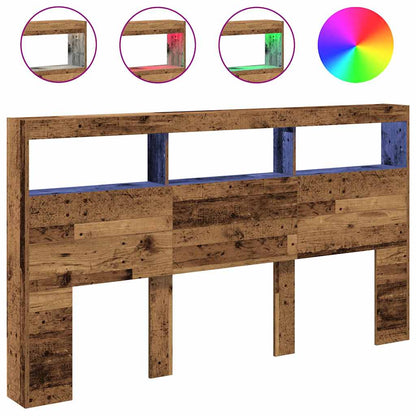 Testiera con Contenitore a LED Legno Antico 180x17x102 cm