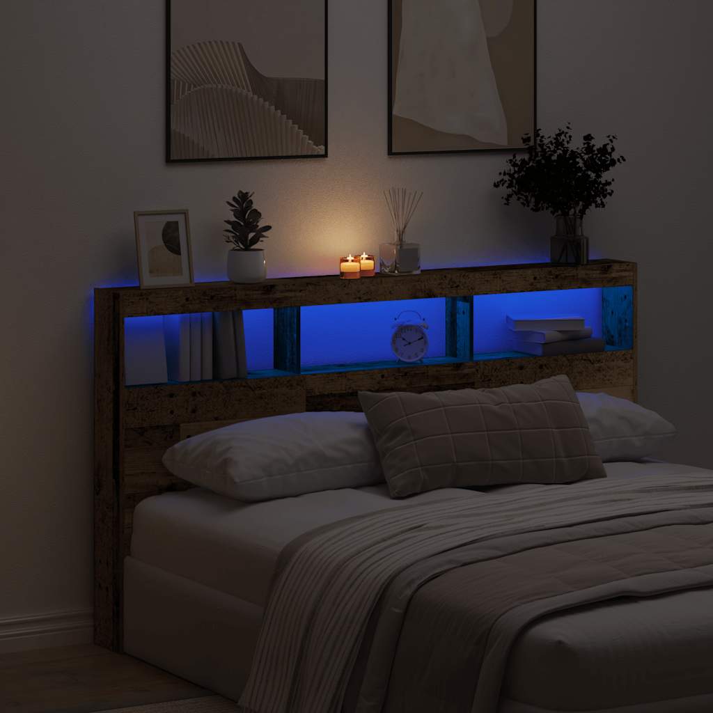 Testiera con Contenitore a LED Legno Antico 180x17x102 cm