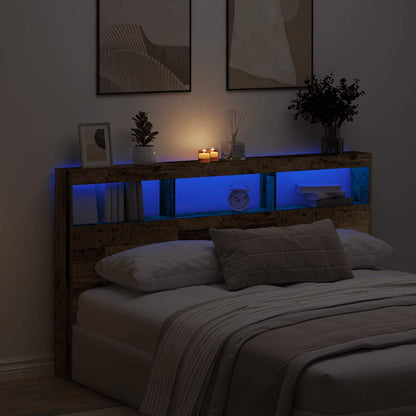 Testiera con Contenitore a LED Legno Antico 180x17x102 cm