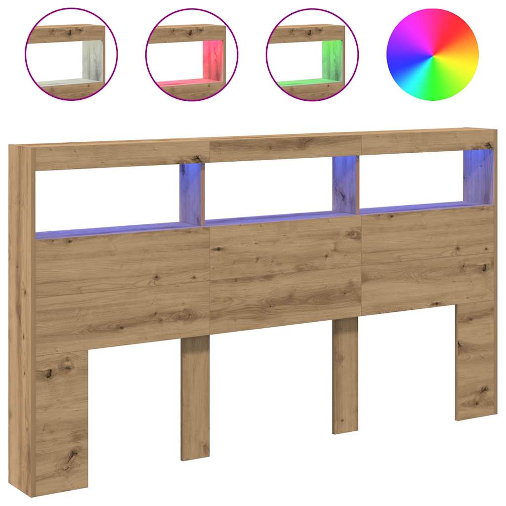 Testiera con Contenitore a LED Rovere Artigianale 180x17x102 cm
