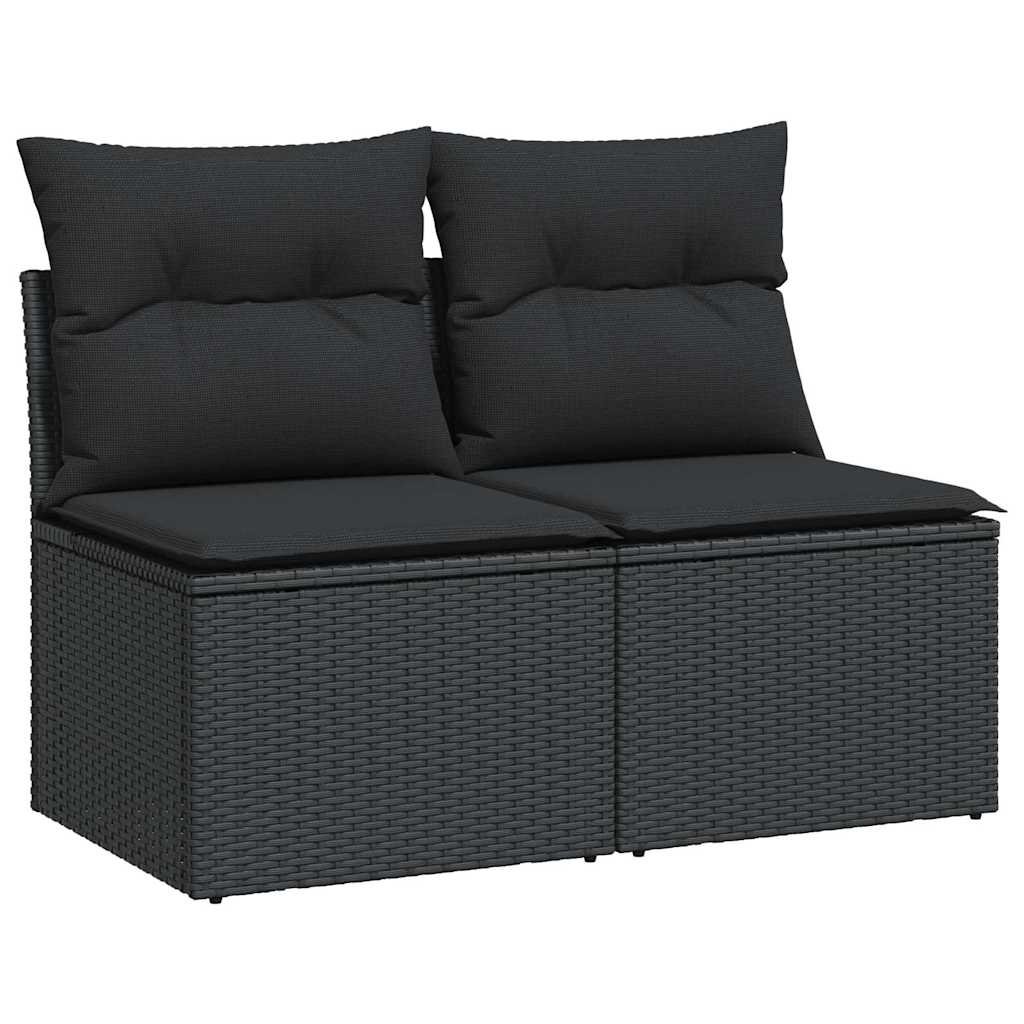 Set Divani da Giardino con Cuscini 2 pz Nero Polyrattan Acacia