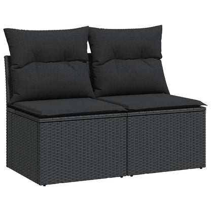 Set Divani da Giardino con Cuscini 2 pz Nero Polyrattan Acacia