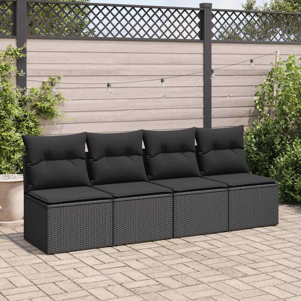 Set Divani da Giardino con Cuscini 2 pz Nero Polyrattan Acacia