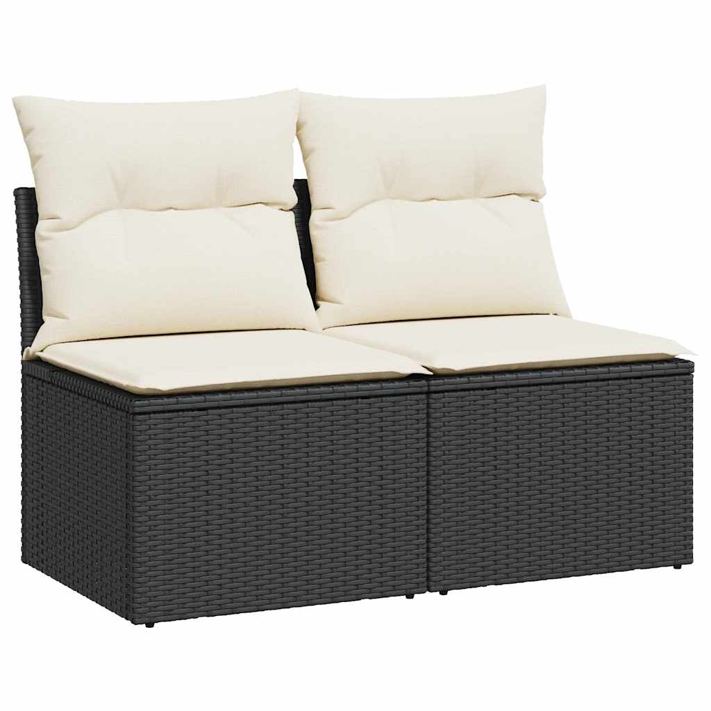 Set Divani da Giardino con Cuscini 2 pz Nero Polyrattan Acacia