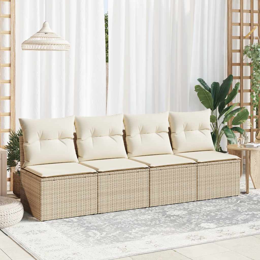 Set Divano da Giardino 2 pz con Cuscini Beige Polyrattan Acacia