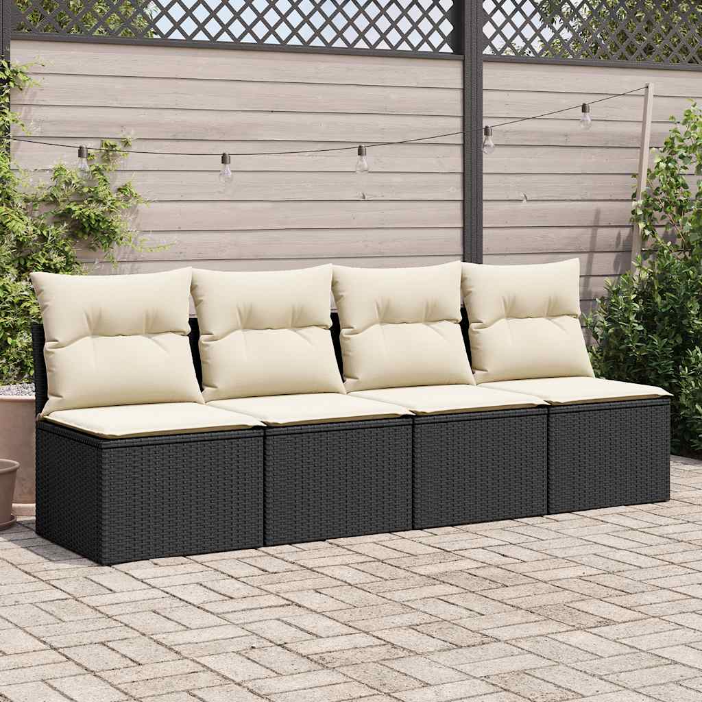 Set Divani da Giardino con Cuscini 2 pz Nero Polyrattan Acacia
