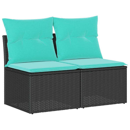 Set Divani da Giardino con Cuscini 2 pz Nero Polyrattan Acacia