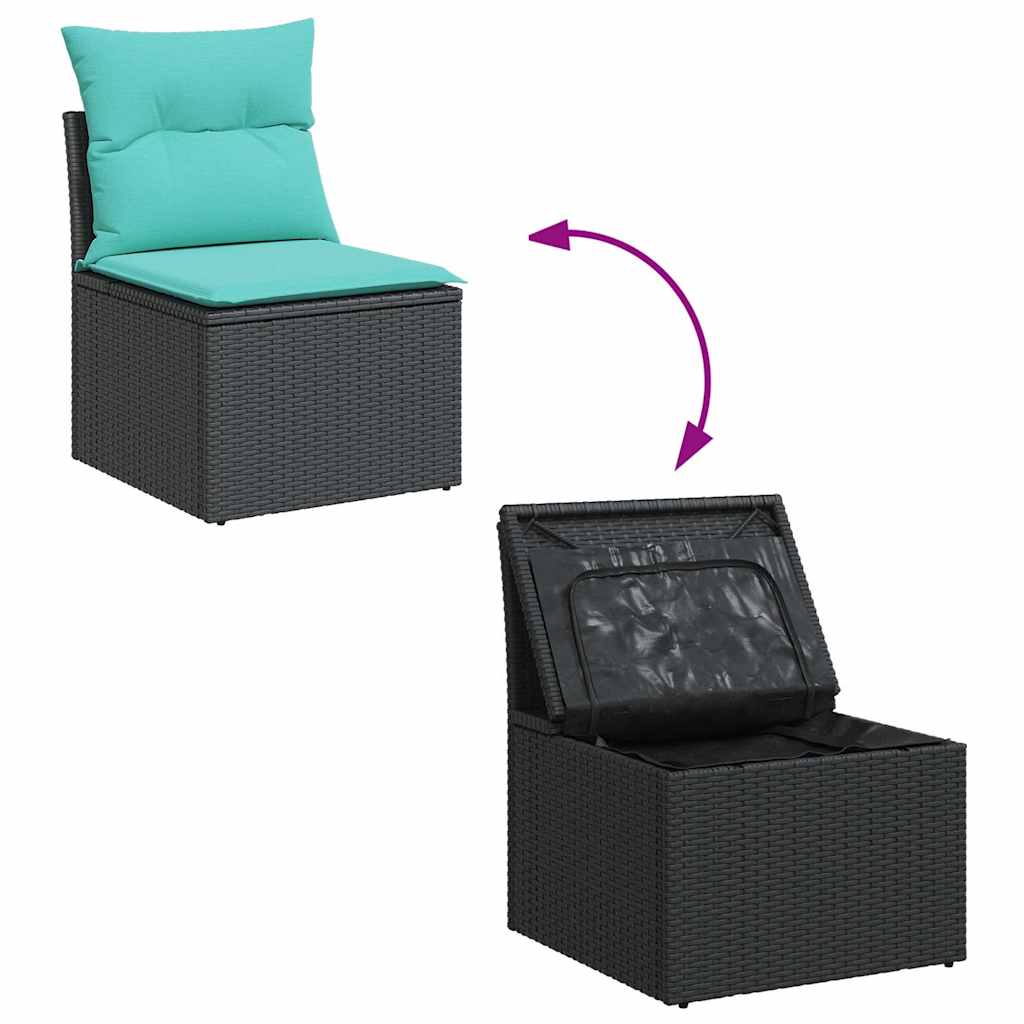 Set Divani da Giardino con Cuscini 2 pz Nero Polyrattan Acacia