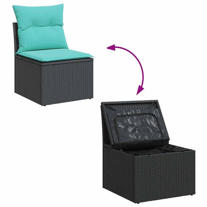 Set Divani da Giardino con Cuscini 2 pz Nero Polyrattan Acacia