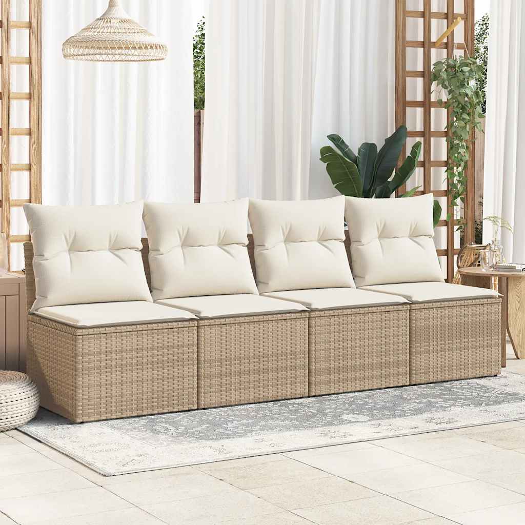Set Divano da Giardino 2 pz con Cuscini Beige Polyrattan Acacia