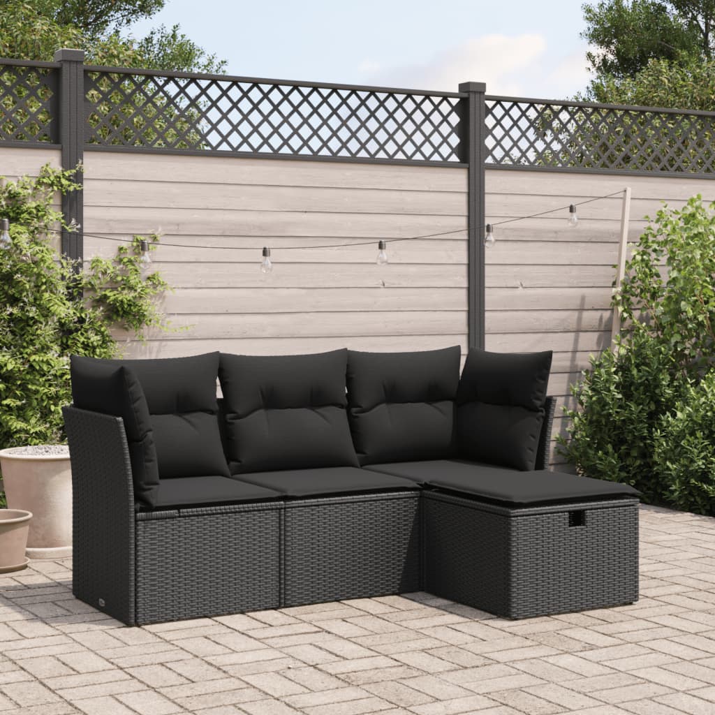 Set Divani da Giardino 4 pz con Cuscini Nero in Polyrattan