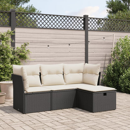 Set Divani da Giardino 4 pz con Cuscini Nero in Polyrattan