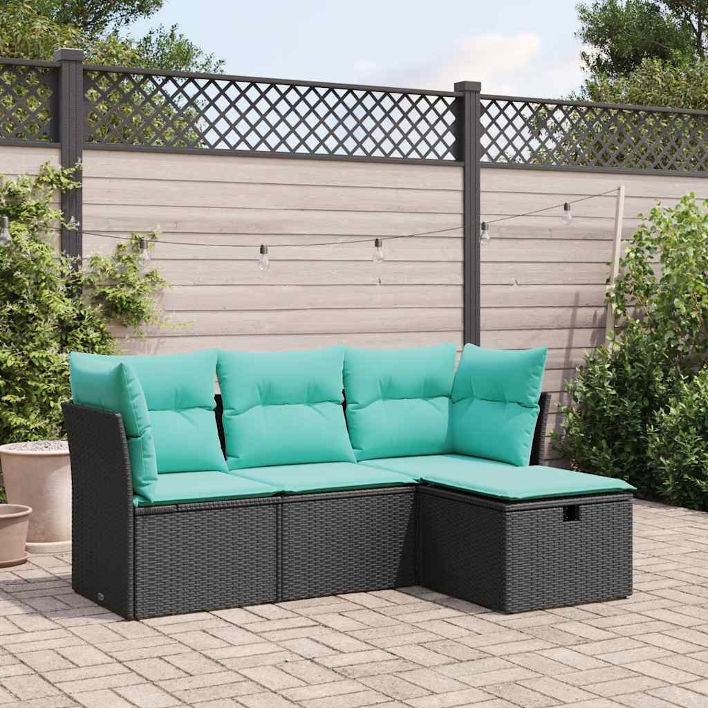 Set Divani da Giardino 4 pz con Cuscini Nero in Polyrattan