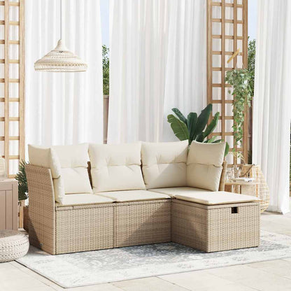 Set Divano da Giardino 4 pz con Cuscini Beige in Polyrattan