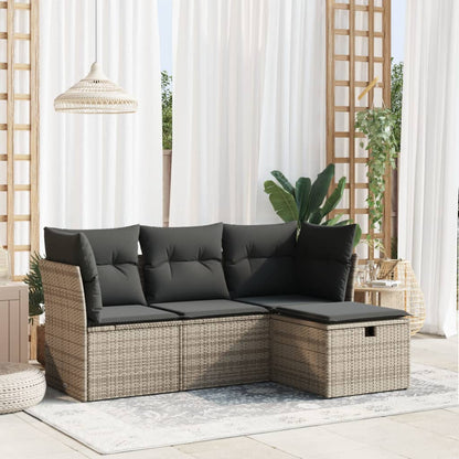 Set Divani da Giardino 4 pz con Cuscini in Polyrattan Grigio