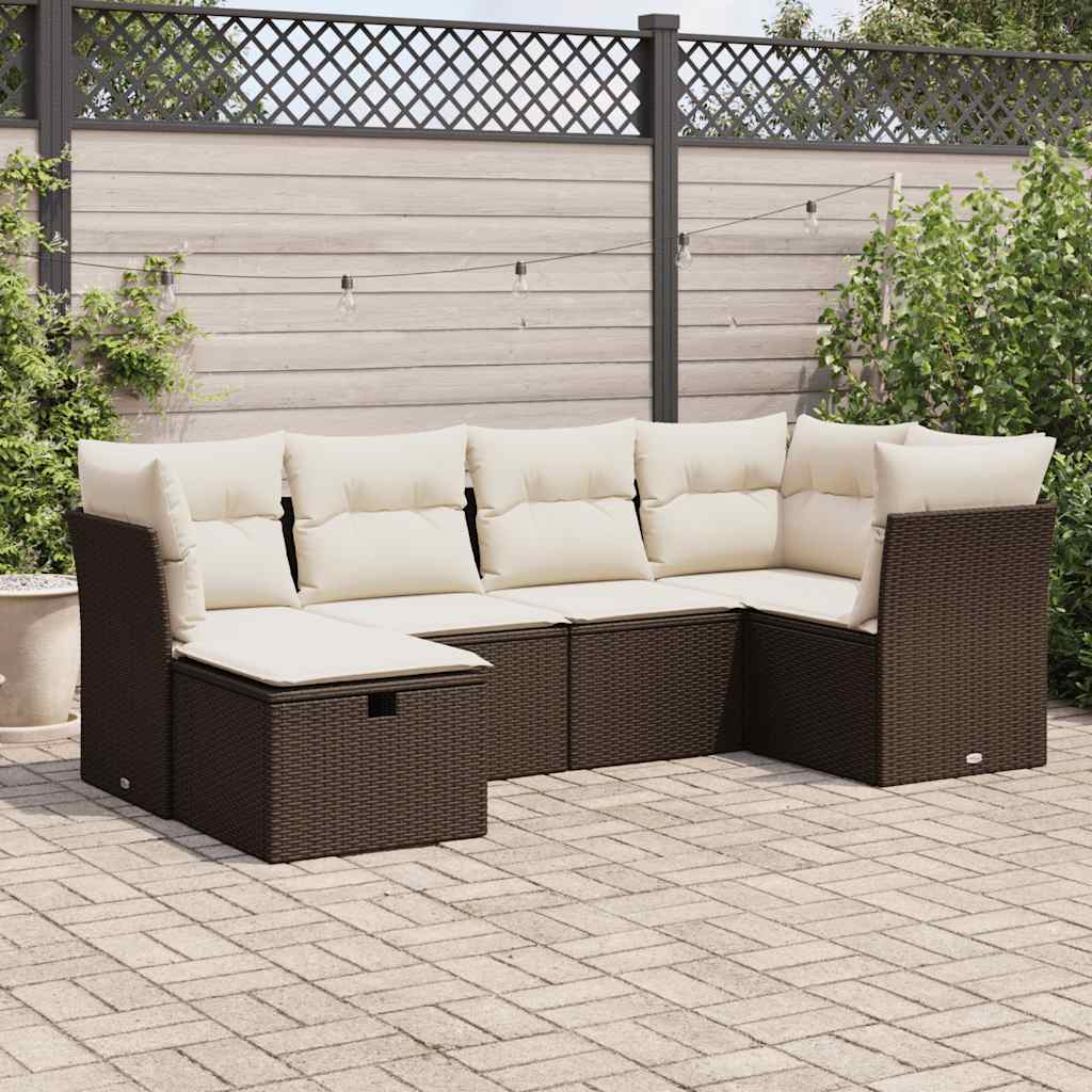 Set Divano da Giardino 6 pz con Cuscini Marrone in Polyrattan