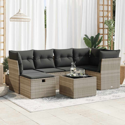 Set Divani da Giardino 7pz con Cuscini Grigio Chiaro Polyrattan