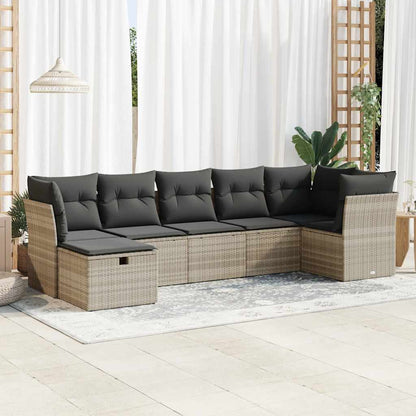 Set Divani da Giardino 7pz con Cuscini Grigio Chiaro Polyrattan