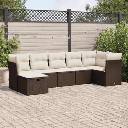 Set Divani da Giardino 7 pz con Cuscini Marrone in Polyrattan