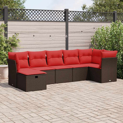 Set Divani da Giardino 7 pz con Cuscini Marrone in Polyrattan
