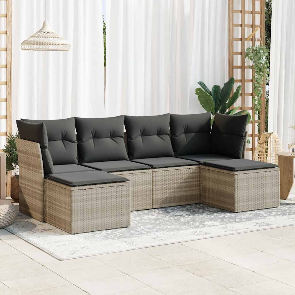 Set Divano da Giardino 6pz con Cuscini Grigio Chiaro Polyrattan