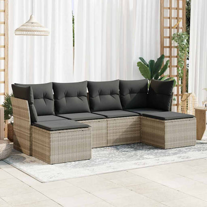 Set Divano da Giardino 6pz con Cuscini Grigio Chiaro Polyrattan