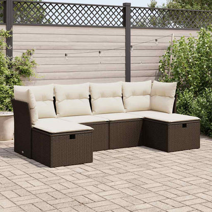 Set Divano da Giardino 6 pz con Cuscini Marrone in Polyrattan