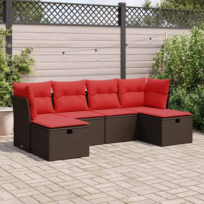 Set Divano da Giardino 6 pz con Cuscini Marrone in Polyrattan