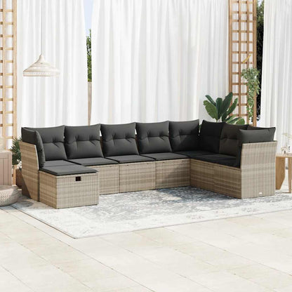 Set Divano da Giardino 8pz con Cuscini Grigio Chiaro Polyrattan