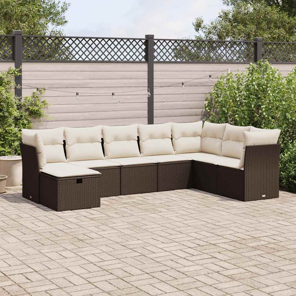 Set Divani da Giardino 8 pz con Cuscini Marrone in Polyrattan