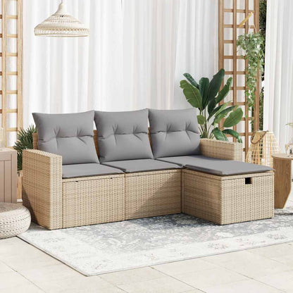 Set Divano da Giardino 4 pz con Cuscini Beige in Polyrattan