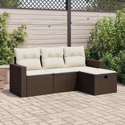 Set Divano da Giardino 4 pz con Cuscini Marrone in Polyrattan