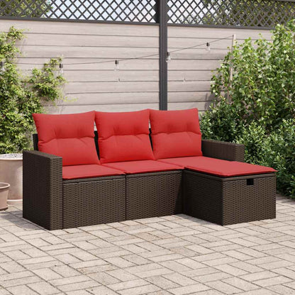 Set Divano da Giardino 4 pz con Cuscini Marrone in Polyrattan