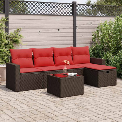 Set Divano da Giardino 6 pz con Cuscini Marrone in Polyrattan