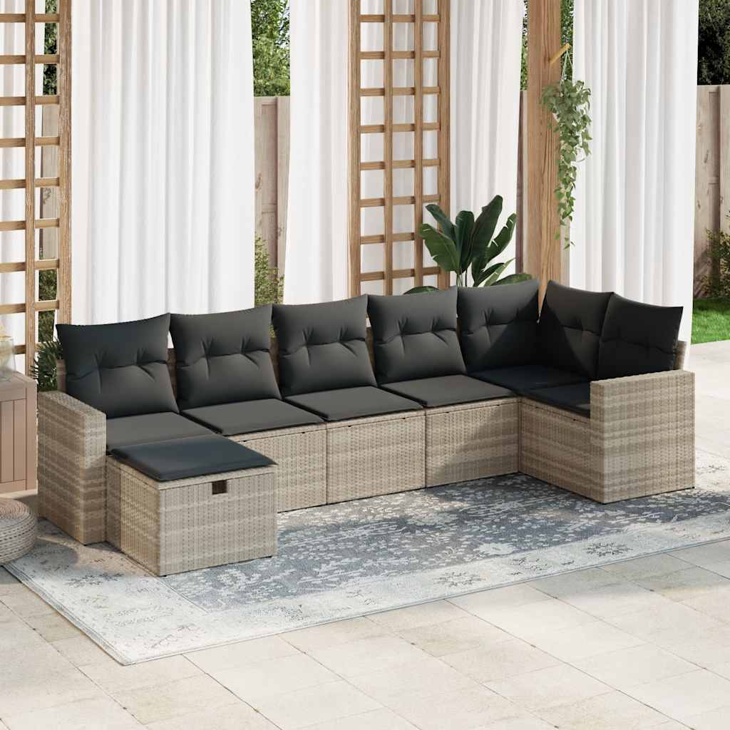 Set Divani da Giardino 7pz con Cuscini Grigio Chiaro Polyrattan