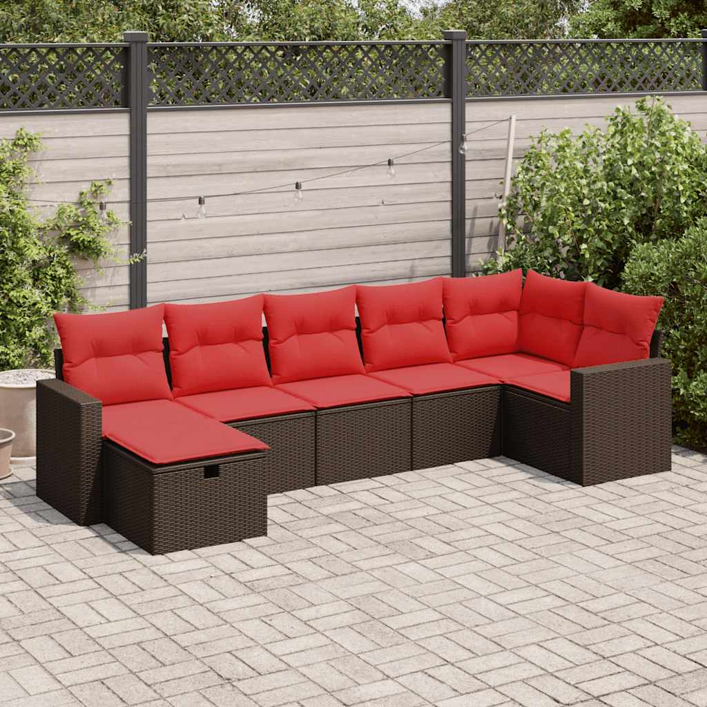 Set Divani da Giardino 7 pz con Cuscini Marrone in Polyrattan