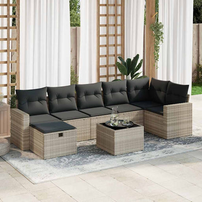 Set Divano da Giardino 8pz con Cuscini Grigio Chiaro Polyrattan