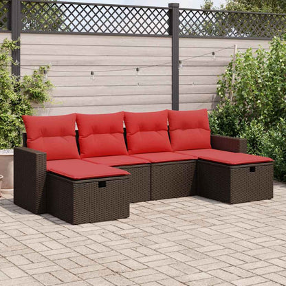 Set Divano da Giardino 6 pz con Cuscini Marrone in Polyrattan