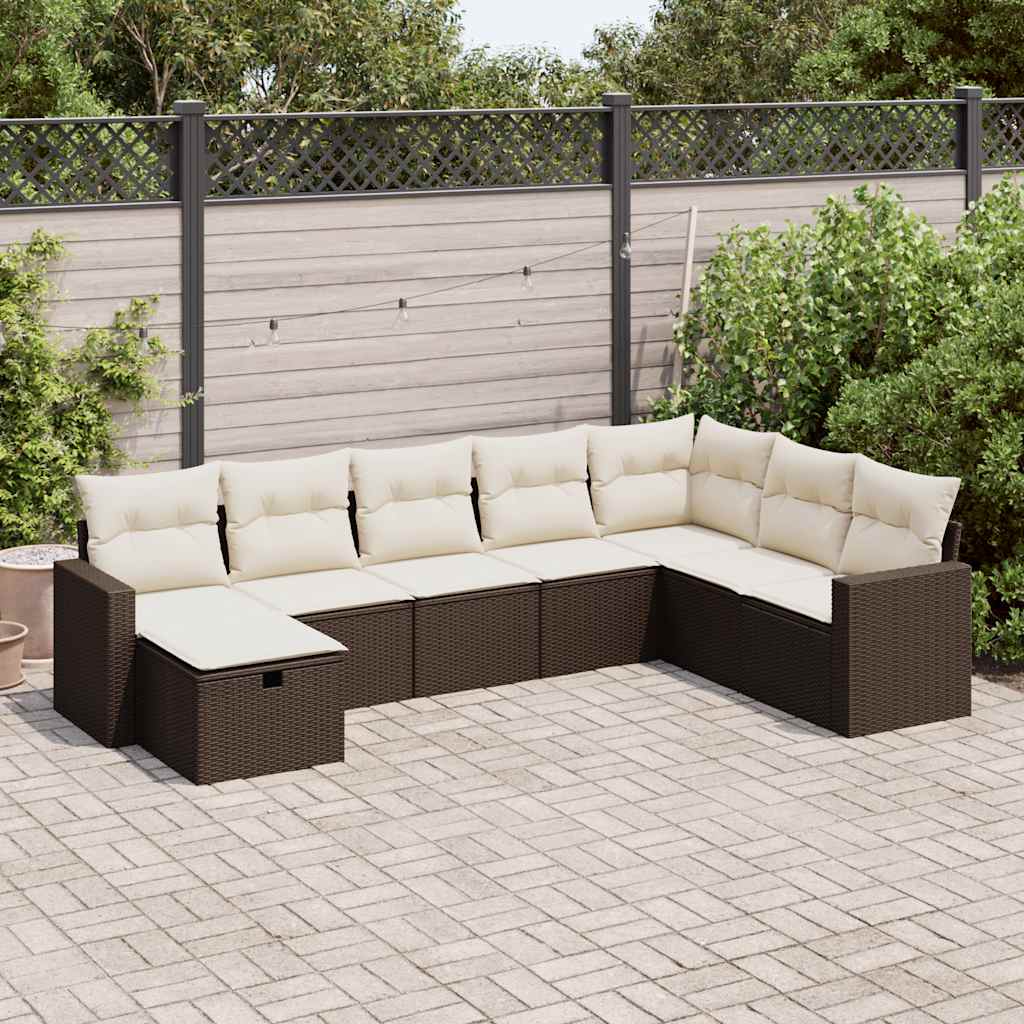 Set Divani da Giardino 8 pz con Cuscini Marrone in Polyrattan