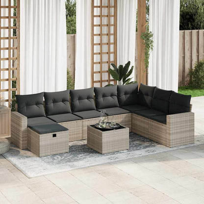 Set Divano da Giardino 9pz con Cuscini Grigio Chiaro Polyrattan
