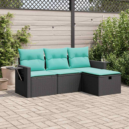 Set Divani da Giardino 4 pz con Cuscini Nero in Polyrattan