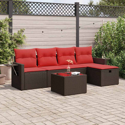 Set Divano da Giardino 6 pz con Cuscini Marrone in Polyrattan