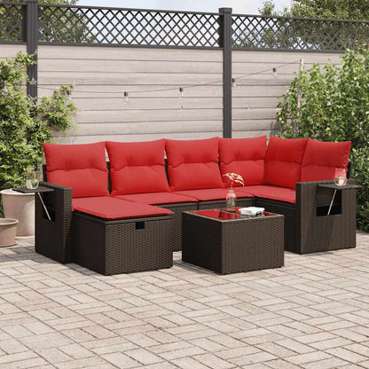 Set Divani da Giardino 7 pz con Cuscini Marrone in Polyrattan