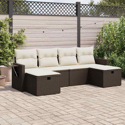 Set Divano da Giardino 6 pz con Cuscini Marrone in Polyrattan
