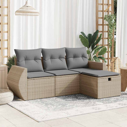 Set Divano da Giardino 4 pz con Cuscini Beige in Polyrattan
